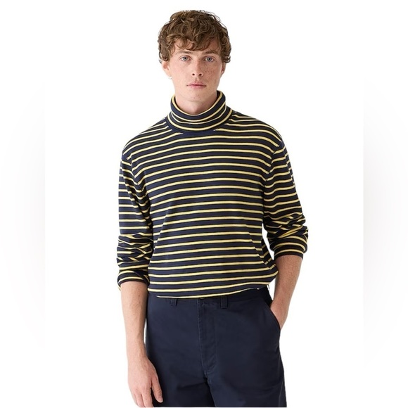 J. Crew Heritage Brushed Rib-Knit Turtleneck in Navy Sun Stripe Size Large New - Picture 1 of 12